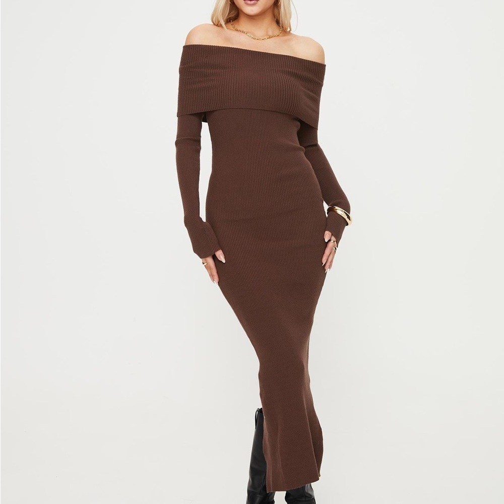Princess Polly Phylis Off The Shoulder Maxi Dress Chocolate